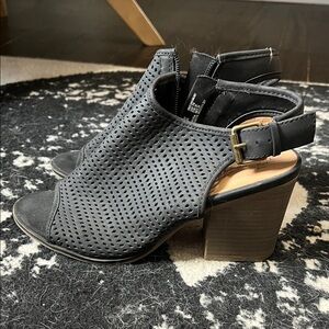 Time and Tru Black Perforated Heeled Sandals